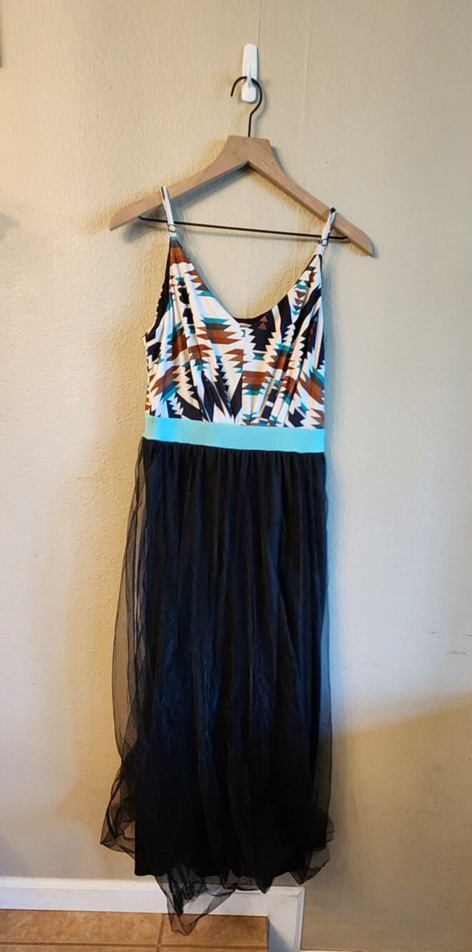 Rowdy Crowd Clothing Aztek Cowgirl Tulle Maxi Dress SZ Small Southwestern